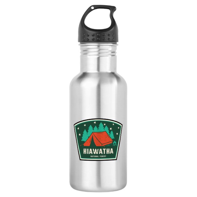 Hiawatha National Forest Camping Edelstahlflasche (Vorderseite)