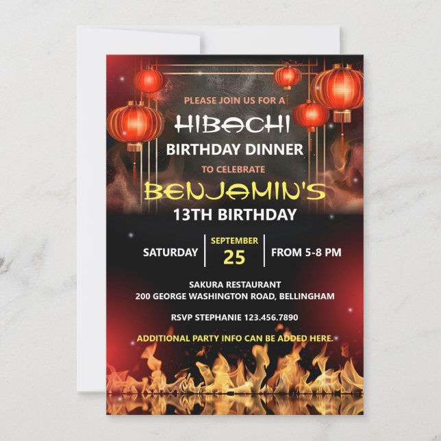 Hibachi-Geburtstags-Dinnerparty Einladung (Vorderseite)