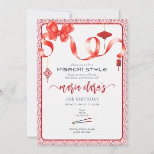 Hibachi Japanisch Red Coquette Bow Lantern Geburts Einladung