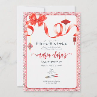 Hibachi Japanisch Red Coquette Bow Lantern Geburts Einladung