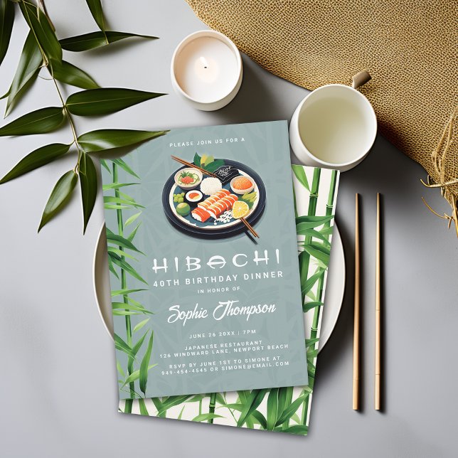 Hibachi Japanisch Thema Chic Abendessen Geburtstag Einladung (hibachi dinner party birthday invitation japanese theme soiree elegant modern adult any age formal)