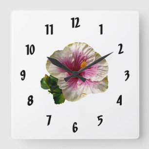 Hibiscus Candy Striper Quadratische Wanduhr