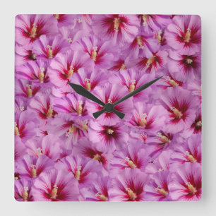 Hibiscus - Chinese Rose Flower Pattern Quadratische Wanduhr