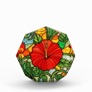 Hibiscus Faux-Buntglas-Look Rot Gold Orange  Fotoblock