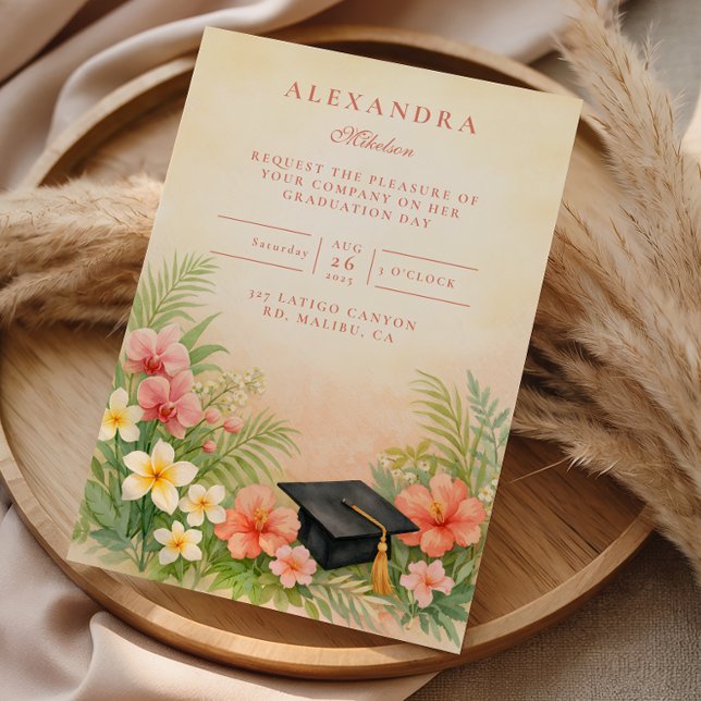 Hibiscus Floral Graduation Party Einladung (Von Creator hochgeladen)