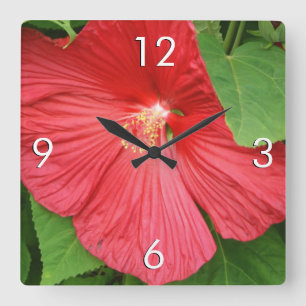 Hibiscus Flower Bright Magenta Floral Quadratische Wanduhr