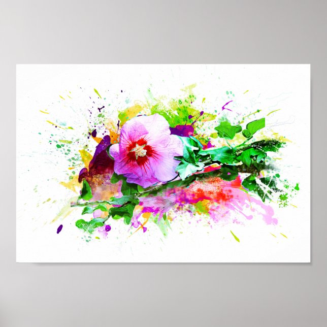 Hibiscus Flower, Hibiskus Blume, Watercolor Poster (Vorne)