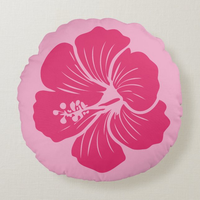 Hibiscus Flower Hot Pink Outline Drawing Rundes Kissen (Vorderseite)