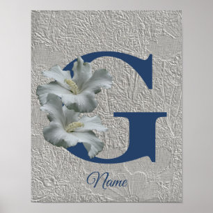 Hibiscus Flower Monogram Initial G Your Name    Poster