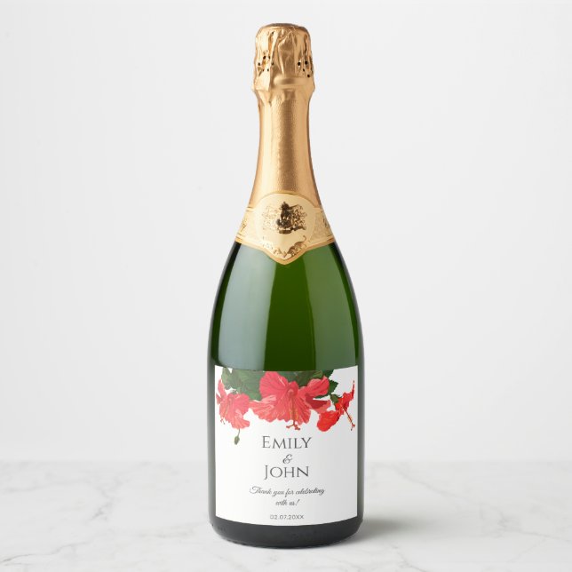 Hibiscus flower Sparkling Wine Bottle Labels (Vorderseite)