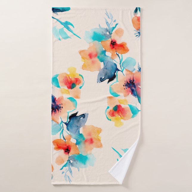 Hibiscus flowers watercolor illustration pattern badehandtuch (Badehandtuch)