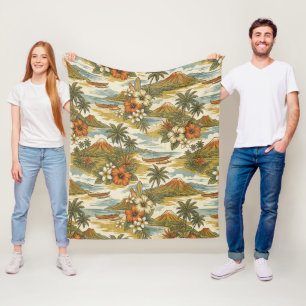 Hibiscus-Insel Hawaiian Scenic - Gold und Orange Fleecedecke