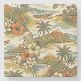 Hibiscus-Insel Hawaiian Scenic - Gold und Orange Steinuntersetzer