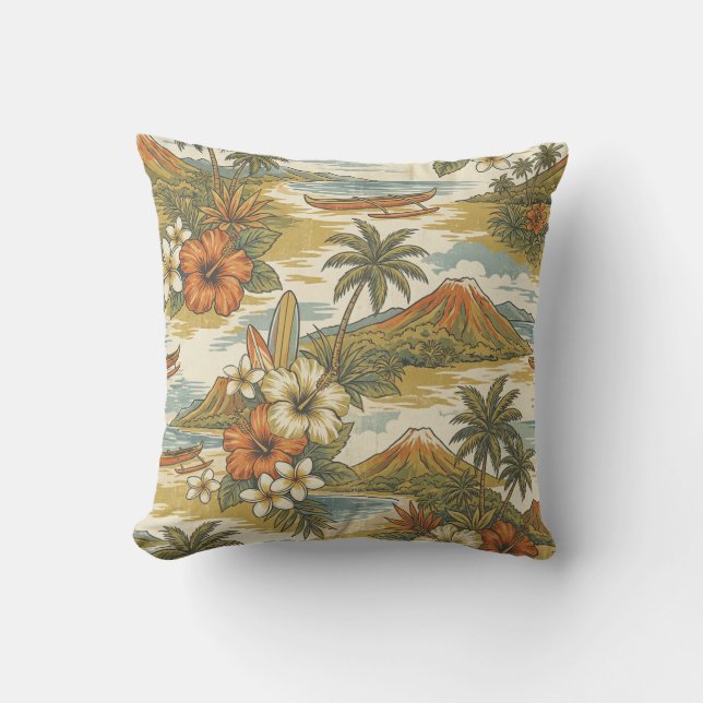 Hibiscus Island Hawaiian Scenic - Gold and Orange Kissen (Vorderseite)