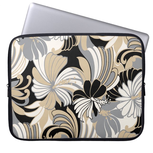 Hibiscus Jungle Hawaiian Tropical Black Wetsuit  Laptopschutzhülle (Vorderseite)