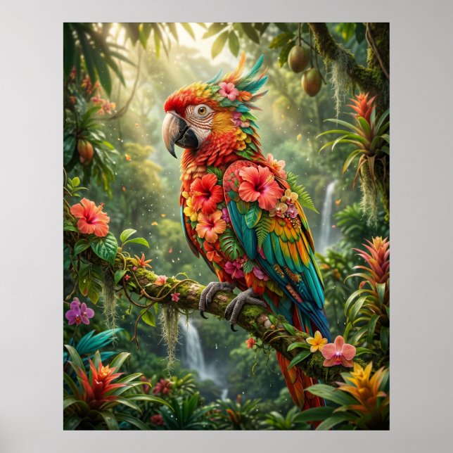 Hibiscus Parrot Tropic Glow Poster (Vorne)