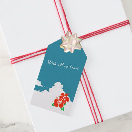 Hibiscus-red & Summer Clouds ギフトタグ Geschenkanhänger