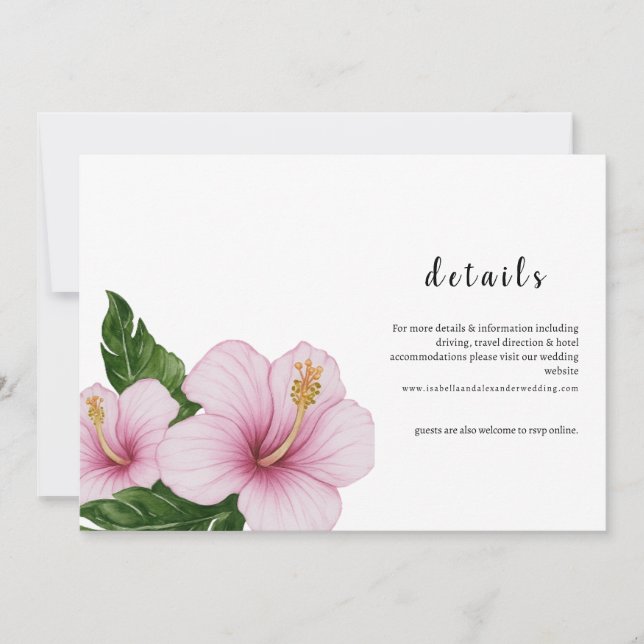  Hibiscus Wedding Details Card Einladung (Vorderseite)