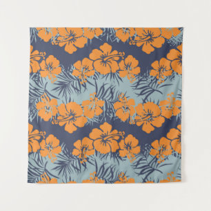 Hibiscusblüten: Vintage-Blumen-Wallpaper Wandteppich