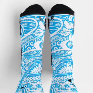 HIBISICUS POLYNESIAN TRIBAL HAWAII INSELN LtBlue Socken