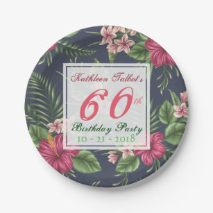 Hibisken 60. Geburtstagsparty-Papiertafel Pappteller