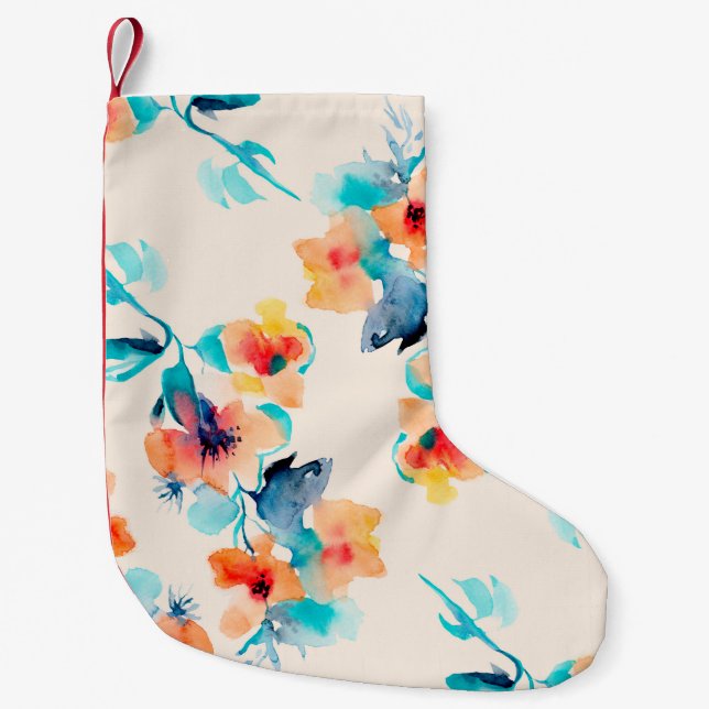Hibisken Blume Aquarellmuster Kleiner Weihnachtsstrumpf (Vorderseite)