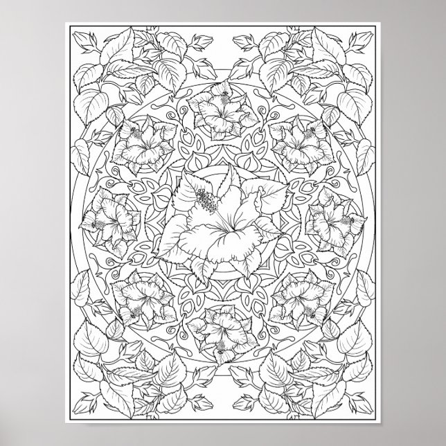 Hibisken Blume Erwachsene Coloring Mandala Poster (Vorne)