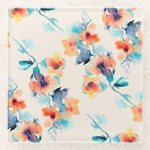Hibisken-Blume: Illustrationsmuster für Wasserfarb Glasuntersetzer
