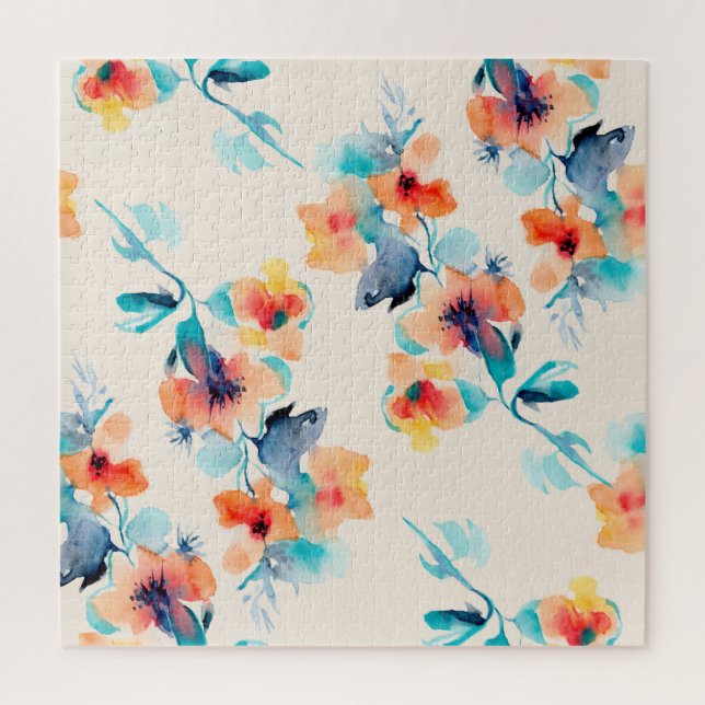 Hibisken-Blume: Illustrationsmuster für Wasserfarb Puzzle (Vertikal)