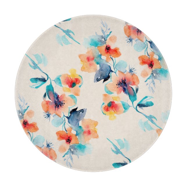 Hibisken-Blume: Illustrationsmuster für Wasserfarb Schneidebrett (Vorderseite)