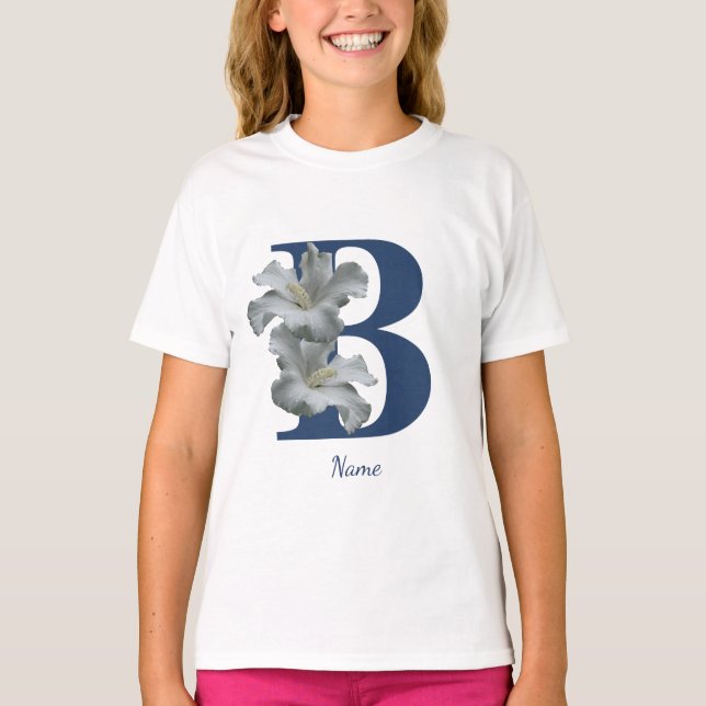 Hibisken Blume Monogramm Anfangsname B T-Shirt (Vorderseite)