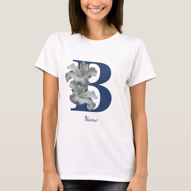 Hibisken Blume Monogramm Anfangsname B T-Shirt (Vorderseite)