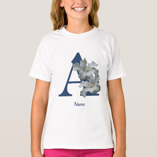 Hibisken-Blume-Monogramm Initial A Name T - Shirt (Vorderseite)
