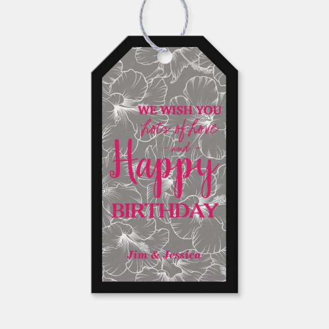 Hibisken Blume Sketch Schwarz Geschenkanhänger (Vorderseite)