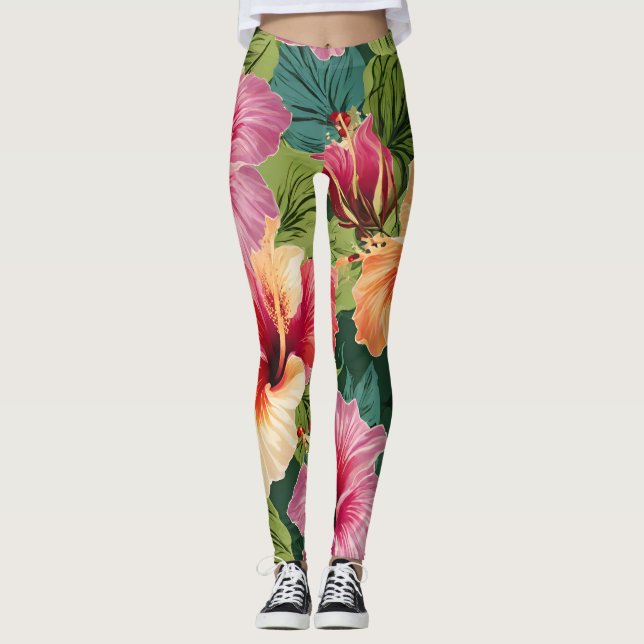 Hibisken Blumenmuster Leggings (Vorderseite)