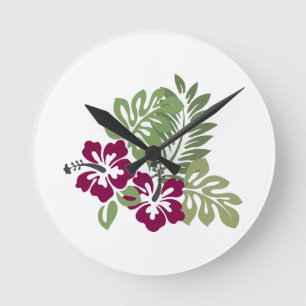 Hibisken Burgundy Foliage Decoration Floral Golf B Runde Wanduhr
