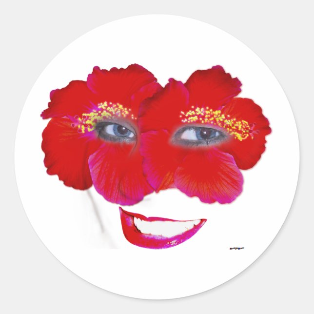 Hibisken mit Lächeln - Rot Runder Aufkleber (Vorderseite)