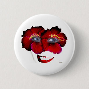 Hibisken mit Lächeln - rot und schwarz Button