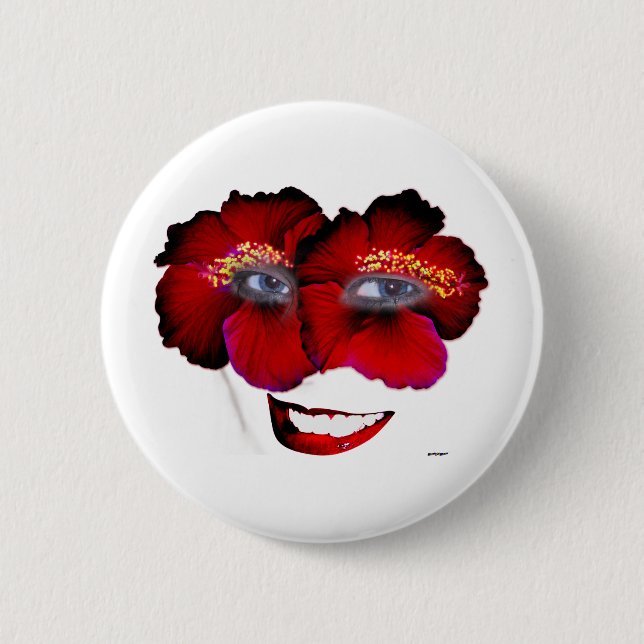 Hibisken mit Lächeln - rot und schwarz Button (Vorderseite)