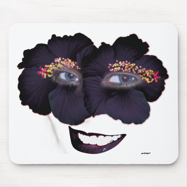 Hibisken mit Lächeln - Schwarz/Lila Mousepad (Vorne)