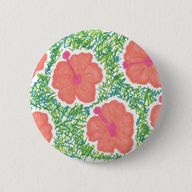 Hibisken Pop Art Pattern Button (Vorderseite)