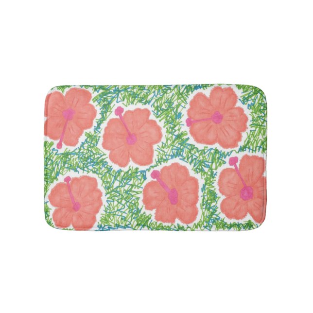 Hibisken Pop Muster Bath Mat Badematte (Vorderseite)