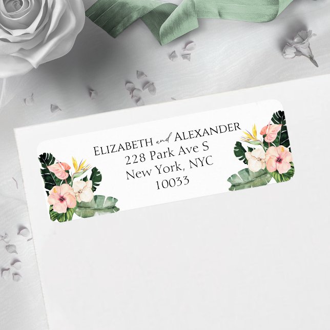 Hibisken Tropical Wedding Return Address Label (Von Creator hochgeladen)