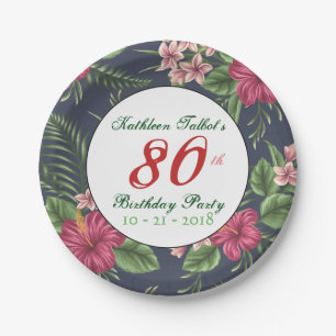 Hibiskus 80. Geburtstagsparty-Papiertafel Pappteller
