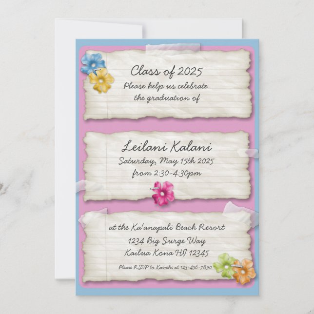 Hibiskus-Abschluss für künstlerisches Ripppapier l Einladung (Vorderseite)