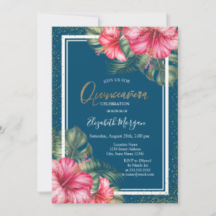 Hibiskus, Abschlussmütze Blaue Quinceañera Einladung