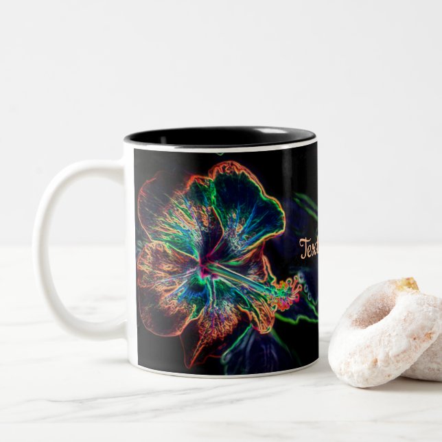 Hibiskus Abstrakte Blume Personalisierte Kunst Zweifarbige Tasse (Mit Donut)