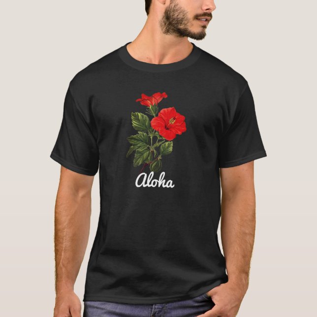 Hibiskus "Aloha" Antike botanische Illustration T-Shirt (Vorderseite)
