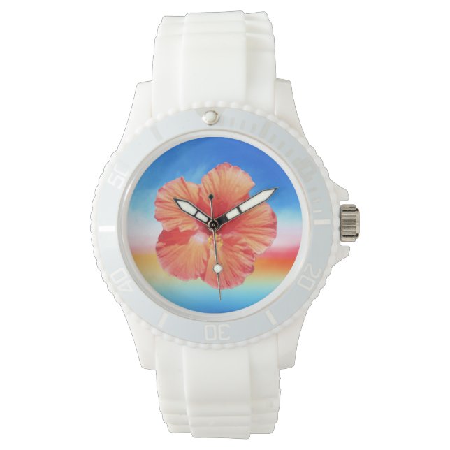 Hibiskus-Armbanduhr mit farbigen Regenbogenfarben Armbanduhr (Vorderseite)