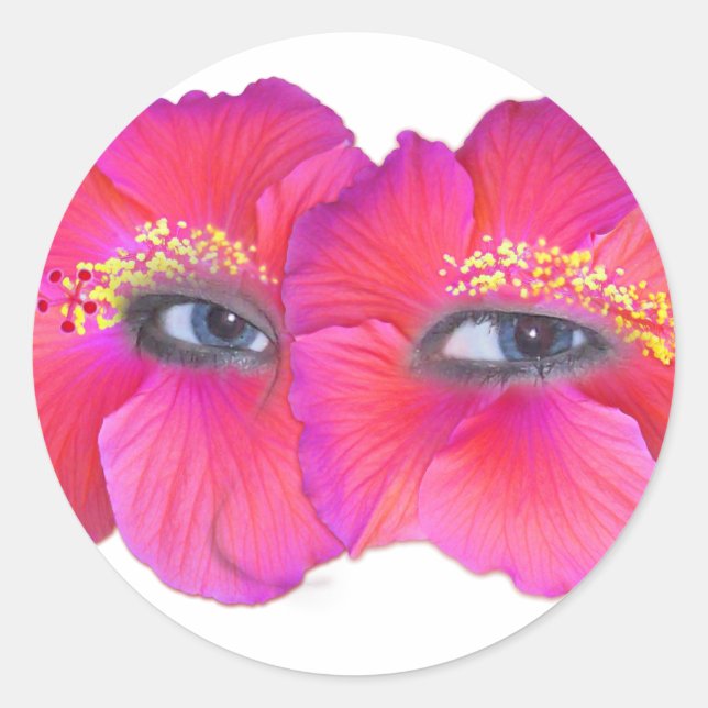 Hibiskus Augen - Rosa Runder Aufkleber (Vorderseite)